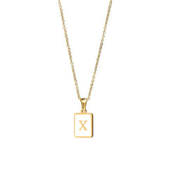 18K Golden Chain Necklaces Male Square Natural Shell Initial Letters Pendant Stainless Steel Jewelry
