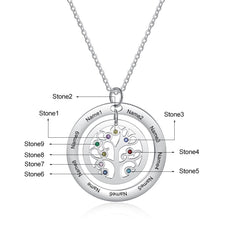 Tree of Life Name Necklace with Birthstone Name Engraved Pendant Family