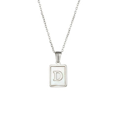 18K Golden Chain Necklaces Male Square Natural Shell Initial Letters Pendant Stainless Steel Jewelry