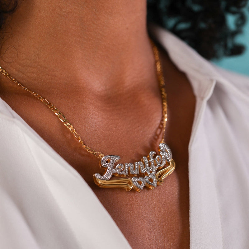 Customized Name Necklace Custom 3D Nameplate Personalized Double Electroplating Pendant