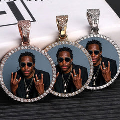 Custom Photo Memory Medallions Necklace With Tennis Chain With Cubic Zircon Chains