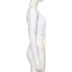 Mesh Shirt Women Tshirt Top Autumn Halter V-neck Off the Shoulder T-shirts Streetwear Top