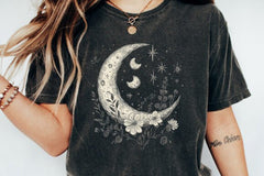 Moons and Stars Boho Flowers Vintage Unisex Bamboo/Cotton Graphic T-Shirt