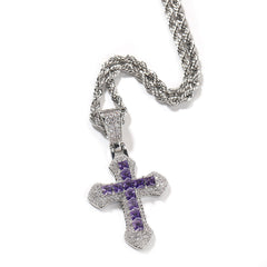 Blue Zircon Cross Hip-hop Necklace