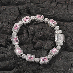Copper inlaid pink zircon hip-hop bracelet