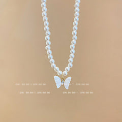 Titanium steel pearl clavicle necklace