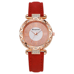 Korean-style quartz watch with a simple leather strap.