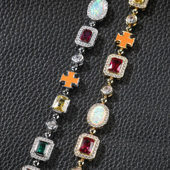 Hip-hop diamond multi-colored gemstone necklace