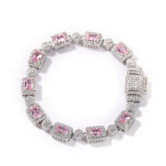 Copper inlaid pink zircon hip-hop bracelet