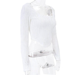Autumn & Winter long-sleeved U-neck water ripple slim fit top T-shirt