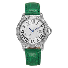 Fashion Diamond-Encrusted Women's Quartz Watch with Leather Strap