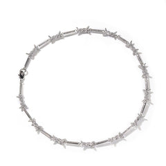 Hiphop zircon-encrusted barbed wire necklace