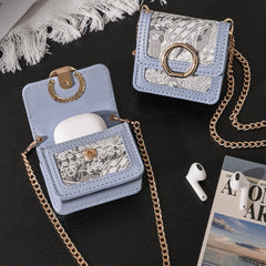 Retro Jacquard Mini Headphone Bag-Blue