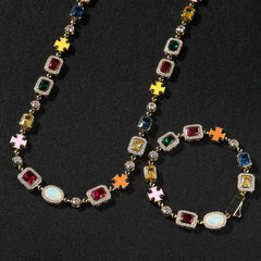Hip-hop diamond multi-colored gemstone necklace