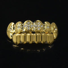 Hip-hop diamond-encrusted and gold-plated teeth grillz