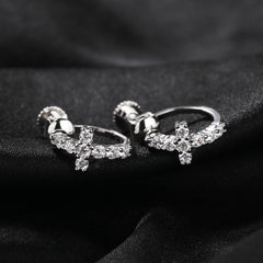 Hip Hop Zircon Black Spiral Clasp Cross Earrings