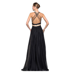 Chiffon Contrast Color Evening Gown Sleeveless V-neck Splicing Long Gown