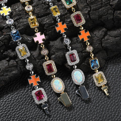 Hip-hop diamond multi-colored gemstone necklace