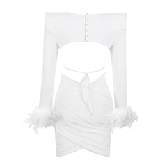 Commuting temperament feather long-sleeved dress French dress