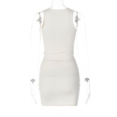 Solid Color Hollow Round Neck Sleeveless Top Slim Skirt Set