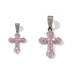 Hip-hop copper-inlaid purple zircon cross necklace