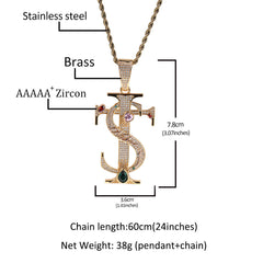 Hip-hop colored zircon TS cross necklace