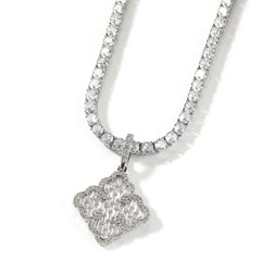 Full-diamond zircon four-leaf clover necklace