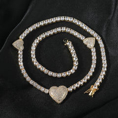 mens gold chain tennis Love heart necklace