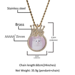 Custom Crown Round Photo Diamond Pendant Hip Hop Necklace