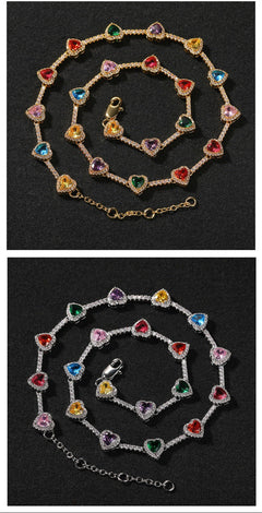 Hip-hop colorful heart-shaped adjustable bracelet and necklace