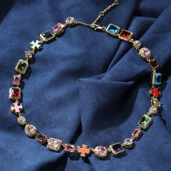 Exquisite diamond-encrusted colored gemstone bracelet and necklace