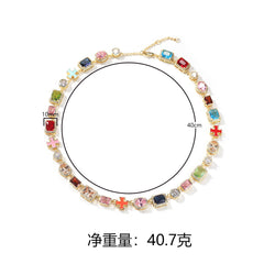 Exquisite diamond-encrusted colored gemstone bracelet and necklace