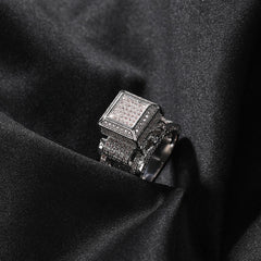 Hip-hop square diamond-encrusted couple ring