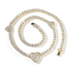 mens gold chain tennis Love heart necklace