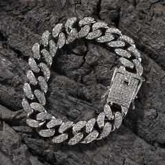 Hip-Hop 12mm Diamond-Encrusted Cuban Chain Bracelet