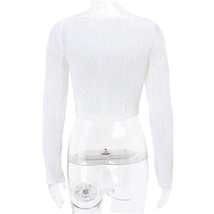 Autumn & Winter long-sleeved U-neck water ripple slim fit top T-shirt