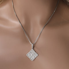 Full-diamond zircon four-leaf clover necklace