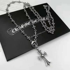 Retro gold silver cross flower necklace
