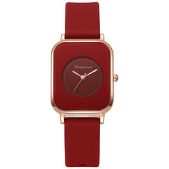 Casual square-shaped, elegant quartz silicone strap student watches.
