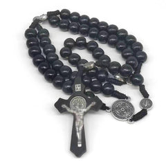 rosary necklace natural wooden beads