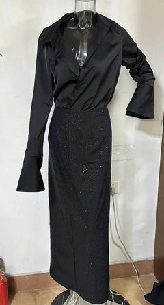 Fashionable and elegant hot diamond slit hip skirt suit