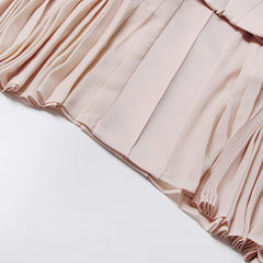 Pleated round neck sleeveless A dress with waist slimming long skirt