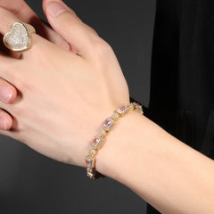 Copper inlaid pink zircon hip-hop bracelet