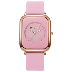 Casual square-shaped, elegant quartz silicone strap student watches.