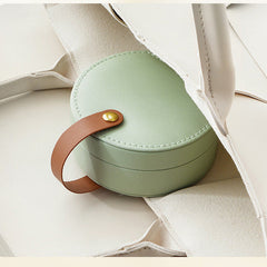 PU leather portable round jewelry box