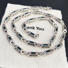 Tang pattern inlaid rectangular zircon necklace
