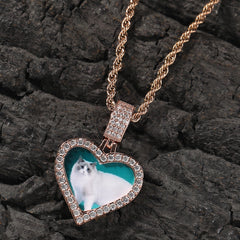Customized photo heart shape pendant couple necklace