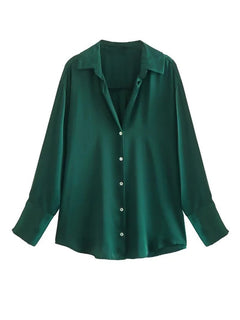 Striped satin long-sleeved shirt