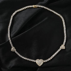 mens gold chain tennis Love heart necklace
