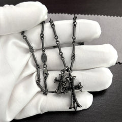 black double cross diamond Bamboo necklace